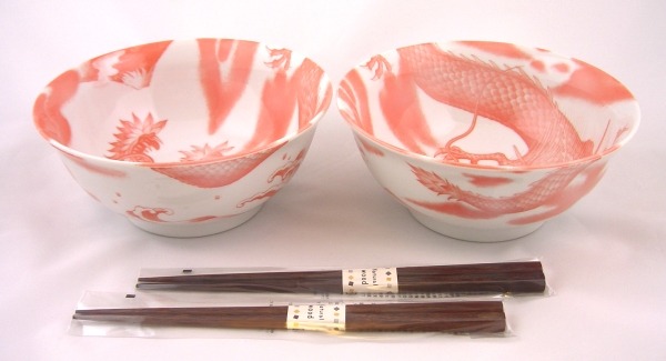 Ramen Suppenschüssel Set SEKIRYU Drache orange-rosa